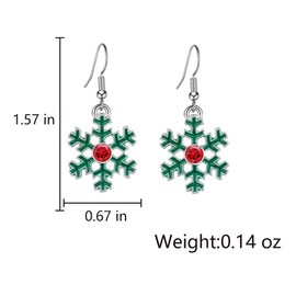 Christmas Snowflake Drop Dangle Earrings - Crystal Snowflake Earrings for Women - Winter & Xmas Holiday Jewelry (Green)