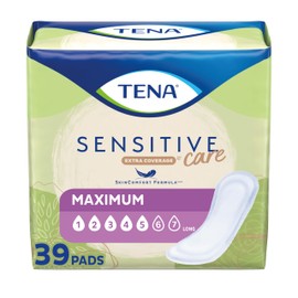 TENA TENA Sensitive Care Maximum Absorbency Incontinence Pads for Women, Bladder Control Pad, Long Length, 39 Count (Packaging May Vary)