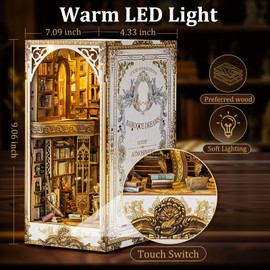 DIY Book Nook Kit - Bookend Diorama with LED - 3D Wooden Puzzle DIY Miniature House Kits - Bookshelf Insert Decor - Booknook Dollhouse Crafts Hobbies Gifts for Adults (Classical Library)