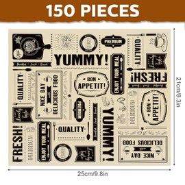 Chinco 150 Pieces Newsprint Wax Paper Sheets Newspaper Theme Food Wrap Paper Grease Resistant Tray Liners Waterproof Wrapping Tissue Food Picnic for Kitchen Baking Hamburger (Kraft Background)