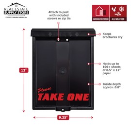Outdoor Real Estate Brochure Box with Snap Close Lid, Take One Document Holder Can Hold 100, 8.5 x 11 Documents, Flyers, Literature and Other Outdoor Marketing Needs (Pack of 2, Black)