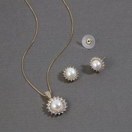 Mariell Freshwater Pearl 14K Gold Plated Wedding Necklace Earrings Set for Brides, Bridesmaids, Birthday Gift, Everyday Wear