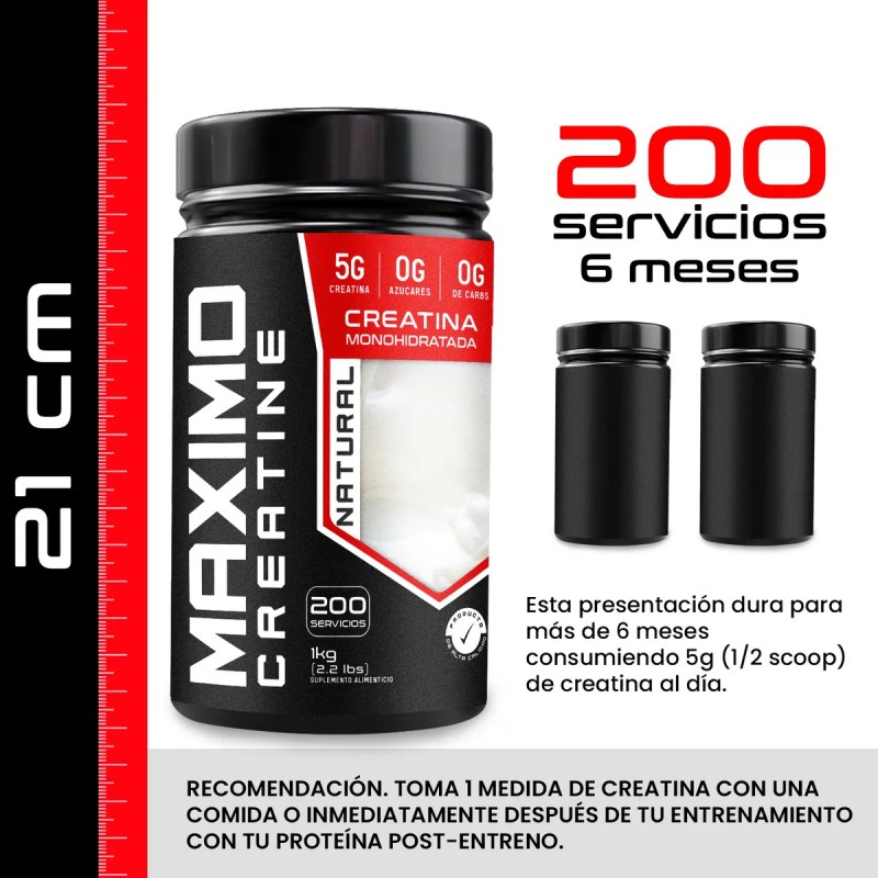 Creatina Monohidratada Maximo Protein 1kg 200 Porciones Natural