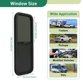 CUBELLIN RV Window 42" W X 12" H Sliding Camper Window Trailer Window with Screen and Trim Ring Double Sided Mounted Cargo Trailer Window RV Window Replacement