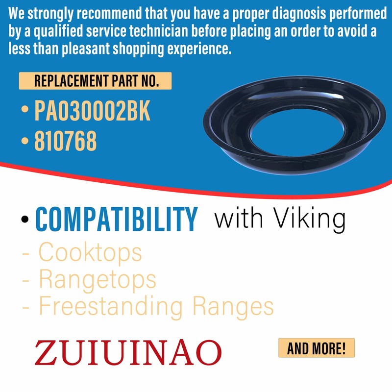 ZUIUINAO PA030002BK Burner Bowl - Compatible with Viking Range, Oven