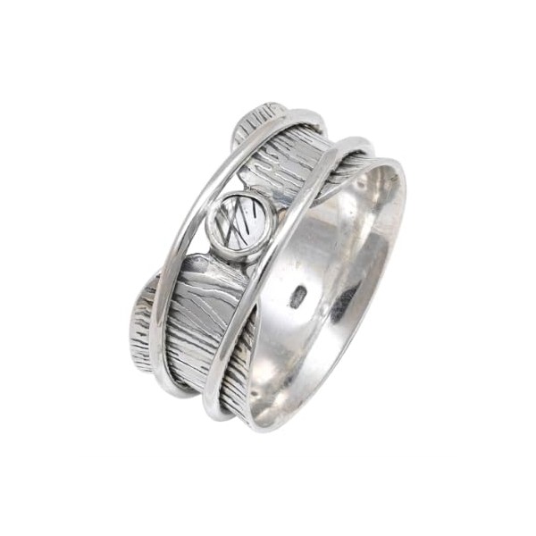 JEWELSTREZORO Rutilquarz Edelstein Spinnerring 925 Sterling Silber Meditationsring Männer &