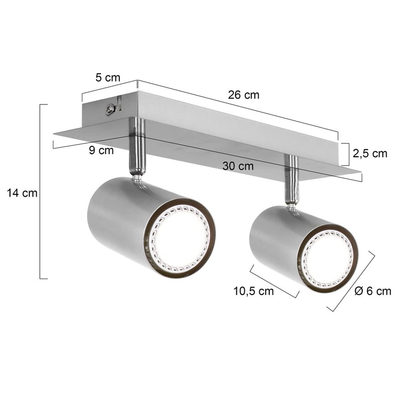 Trio Leuchten Bar in matt nickel, spotlight bar 2-bulb, exclusive