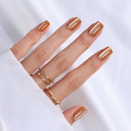 SHANGMENG Brown Press on Nails Short - Soft Gel Fall Cat Eye Press on Nails Square for Women Gift, Glossy Glue on Nails in 16 Sizes - 32 Reusable Fake Nails Kit with Glue, Cat Eye Light Brown