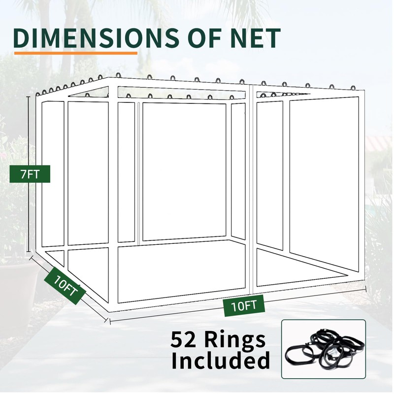 Hiviva Replacement Gazebo Mosquito Netting 10' x 10',Universal Netting for