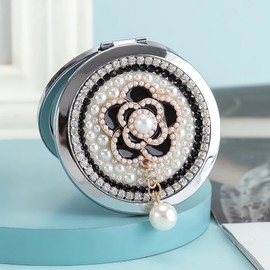 Amanman Espejo compacto de 7,6 cm, espejo pequeño para bolso, espejo de mano de aumento 1x/2x, espejo de maquillaje de viaje para mujer, regalo para mujeres (camellia)