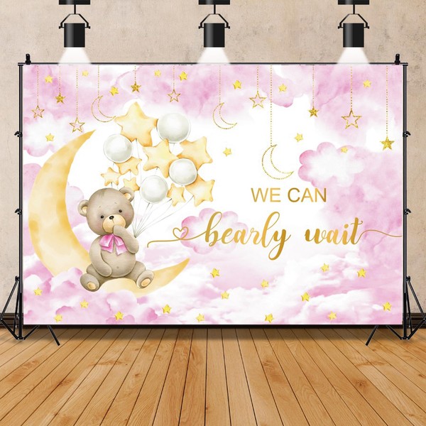Generic 5x3ft We Can Bearly Wait Baby Shower Backdrop Pink