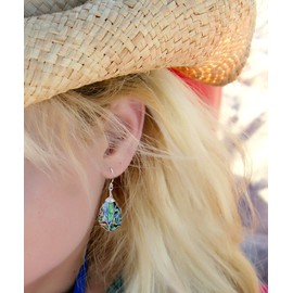 Tree of Life Hand Wrapped Sea Abalone Shell Earrings for Women, White Gold Tone Copper