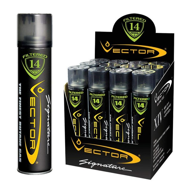 Vector 14x Filtered Premium Refined Fuel Butane Gas Refill (320mL) by Vector KGM - 12 Cans