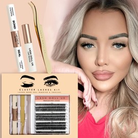 60d + 70d + 80d + 100d Cluster Lash Extension Kit with Glue Bond Seal Remover & Tweezers - UK Seller - D Curl - 12mm, 14mm, 16mm - DIY Individual Eyelashes, Classic, Russian, Hybrid