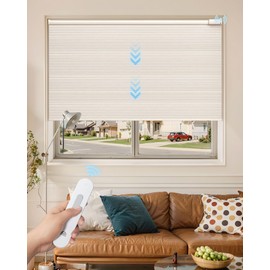 JaeJaes Motorized Cellular Shades with Remote Control, Rechargeable Blackout Smart Shades for Windows Cordless Honeycomb Blinds for Home, 46" W x 64" H, White