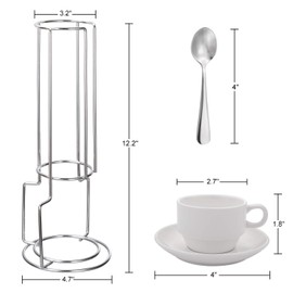 AOZITA Espresso Cups and Saucers with Spoons, Stand Rack, 19-piece Porcelain Stackable Mugs, 2.5-Ounce Demitasse Cups for Latte, Cafe Mocha