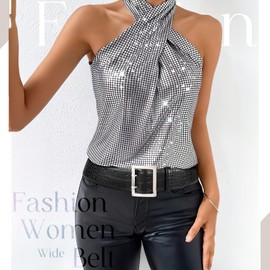 VONMELLI Women Wide Leather Belt for Jeans Dress Fashion Belts for Women Gold Buckle Ladies Waist Belt for Coat with Square Buckle Black with Silver Buckle S