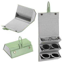 PATIKIL Travel Sunglasses Organizer, 3 Slot Foldable Sunglasses Holder Leather Sunglass Storage Organizer Case Portable for Multiple Glasses Organization, Green