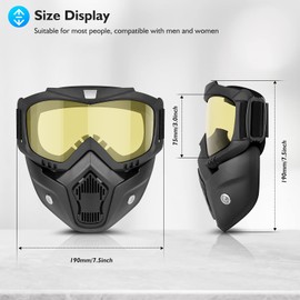 BELINOUS Motorcycle Goggles with Removable Face Mask - Yellow