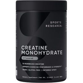 Sports Research Creatine Monohydrate - Gain Lean Muscle, Improve Performance and Strength and Support Workout Recovery* - 5 g Micronized Creatine - 17.46 oz