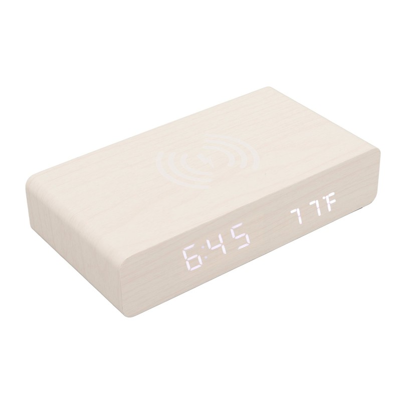 Wooden Digital Clock Wireless Charging Function 3 Brightness Electric Alarm