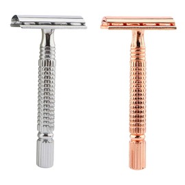 Baluue 2PCS Manual Beard Razor Old Style Shaving Tool for Men Travel Friendly Rose Gold Silver Ergonomic Grip Washable Design for Body Facial Hair