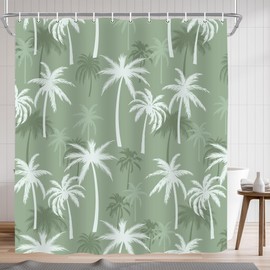 Emwnodti Tropical Palm Tree Shower Curtian, Summer Hawaii Coconut Tree Sage Green Bathroom Curtain Decor, Polyester Waterproof Bath Curtian Accessory Set 12 Hooks 72x72 inch