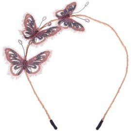 Butterflies Beads Headband Glitter Hair Hoops Embroidered Crystal Handmade Headband for Women Girls Hair Accessories (Color : Pink)