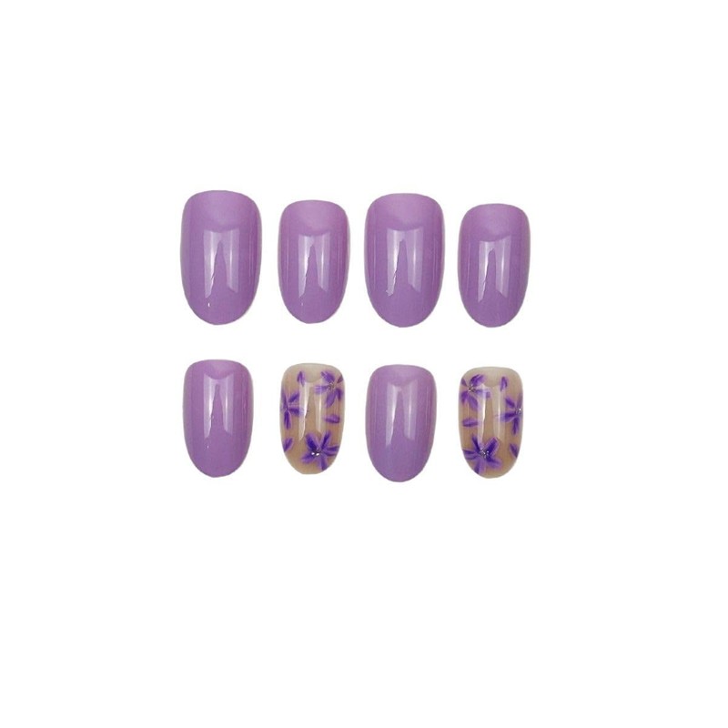 Press on Nail Short Oval Fake Nails Purple Acrylic Press