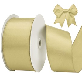 BVIEAKD Lt Champagne Wired Satin Ribbon 2.5 Inch x 25 Yards For Gift Wrapping Crafts Home Decor Wreaths Bows Making