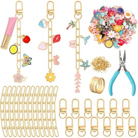AUGSUN 189 piezas de kit de fabricación de llaveros, joyería con abalorios, para hacer cadenas, incluye 60 abalorios, 12 clips de llavero, 15 cadenas extensoras, 100 anillos de salto y alicates de
