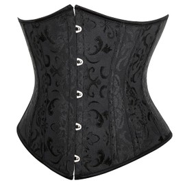 SZIVYSHI Women'S Underbust Satin Lace Up Waist Cincher Corset Shaper Bustier Top Jacquard Black S