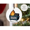 2024 Dumpster Fire Christmas Ornament, Funny Holiday Decor, White Aluminum