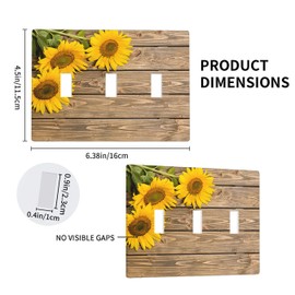 Moslion Floral Sunflowers 3-Gang Light Switch Cover Yellow Flowers Brown Wood Plank Triple Toggle Wall Plate Outlet For Kitchen Bathroom Bedroom Home