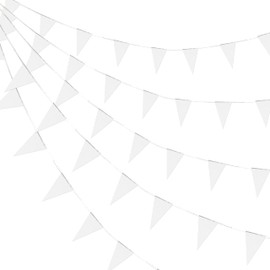 Consummate Banderines blancos en blanco de 100 pies, banderines triangulares para colgar en la gran apertura, bodas, cumpleaños de niños, decoraciones de fiesta, 60 unidades