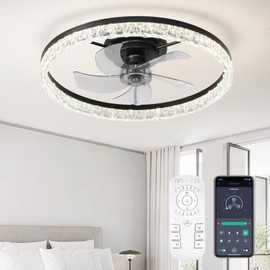 FTZVRD Ceiling Fans with Lights, 24 Inch Ceiling Fan with Light and Remote, Low Profile Reversible Fandelier Ceiling Fan, Dimmable LED, Flush Mount, Low Noise DC Motor, for Bedroom, Kitchen, Office