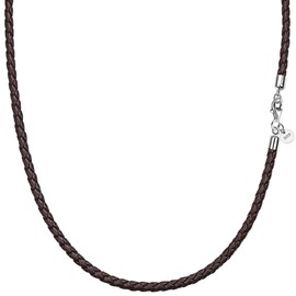 JEVINDA Leather Necklace 925 Sterling Silver Clasp 2.5mm/3mm Braided Genuine Leather Cord for Men and Women 46-61cm optional Chain for Pendant DIY With gift box (18'', Brown braid)