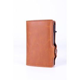 navor Leather Bi-Fold Pop-up Wallet with AirTag Holder, RFID Blocking, Holds up to 8 Cards Capacity, 1 Zipper Coin Pocket, 1 Cash Slot for Men & Women -Brown