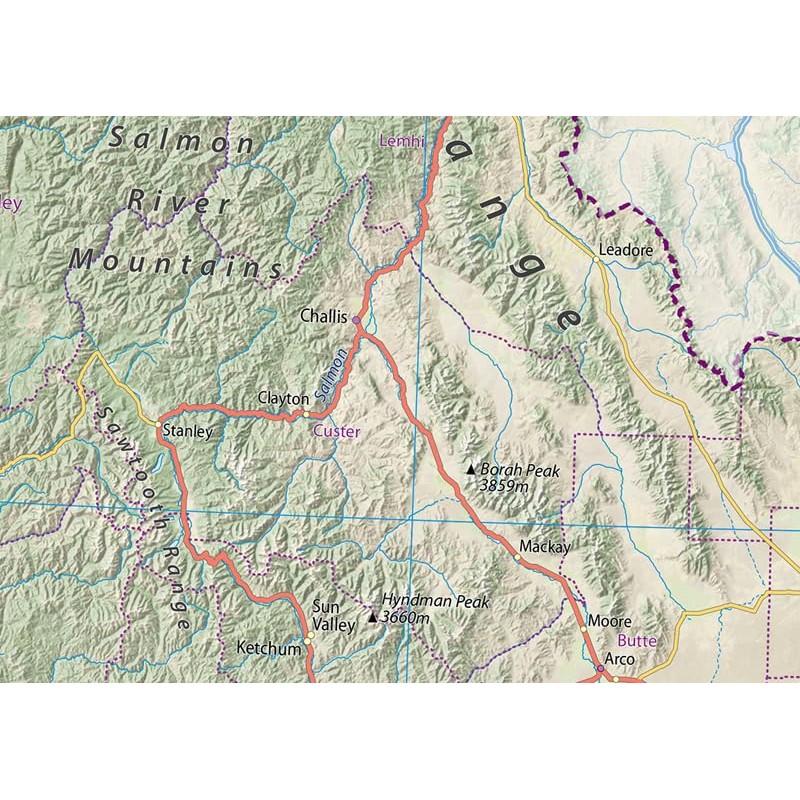 Idaho State Physical Map - 16.5 x 26.9 Inches -
