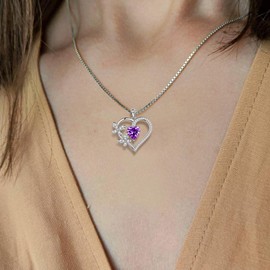 Love Heart Butterfly Necklaces 925 Sterling Silver Purple Amethyst February Birthstone Heart Pendant Necklace Crystal Jewelry Gifts for Women and Girls DP0377F