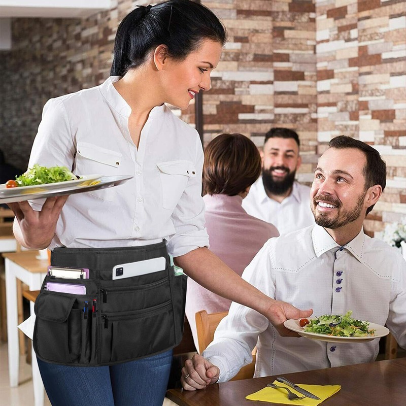 Rexmica Waitress Apron with Multiple Pockets, Server Apron Half Apron