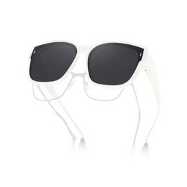Meeloog Large Polarized Fit Over Glasses Sunglasses For Women Men, Oversized Trendy Square Shades For Driving Riding MST0110, P1 White Frame/Black Lens, One Size