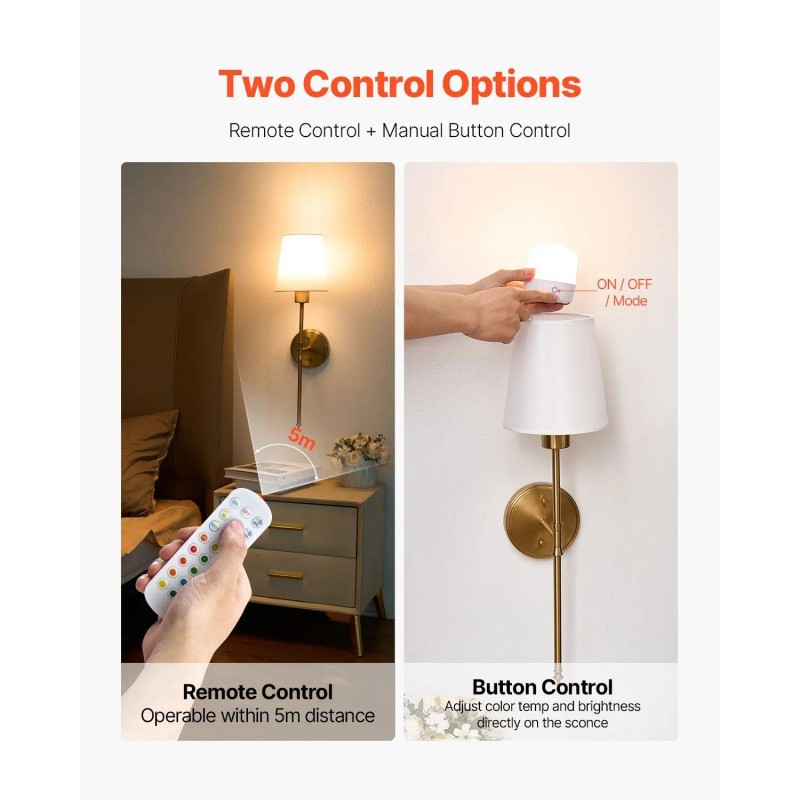 Wall Lamp Bronze Finish White Fabric Drum Shade Remote Control