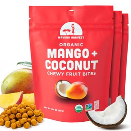 Mavuno Harvest Organic Fruit Snacks - Chewy Fruit Bites - Healthy Food for Kids & Adults - Ethically Sourced, Non-GMO, No Preservatives - Mango & Coconut - 1.94-oz. Snack Packs, Pack of 3