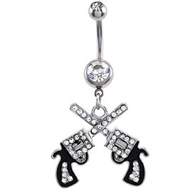 Soulbreezecollection Western Dual Revolver Pistol Gun Dangle Belly Button Navel Rings Body Fashion Jewelry 14 Gauge