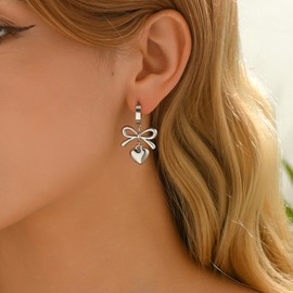 Nawflue Earrings for Women White Gold Dainty Bow Butterfly Earrings Trendy Bow Stud Hoop Earrings Drop Dangle Jewelry Gift