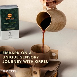 ORFEU - Special Decaf Coffee - 100% Arabica Coffee, Roasted & Ground, Medium Roast, Made in Brazil, Chocolate Notes, Low Acidity, Caramel, Fruity & Floral Aroma - 250g (8.8oz)