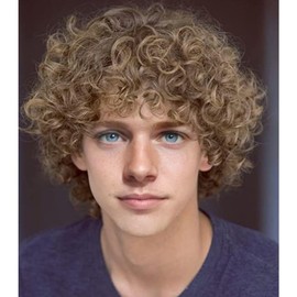 Salaibs Curly Brown Short Wigs for Men Natural Shaggy 80s Rocker Wig Realistic Synthetic Heat Resistant Hair Wig for Daily Party Use