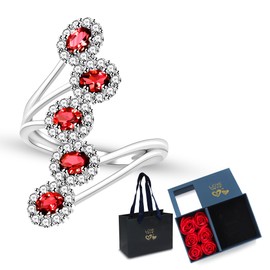 Uloveido Natural Amethyst 925 Sterling Silver Ring for Women | February Birthstone Jewellery | Micro-Pavé Gemstone Ring with 5 Gemstones | Open Size 4 Grams with Luxury Box