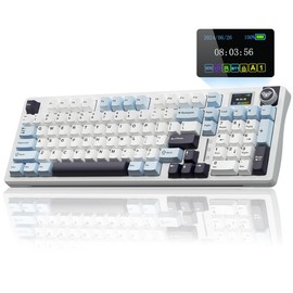 AULA S98 Pro Wireless Mechanical Keyboard,Smart Screen & Knob,Tri-Mode BT5.0/USB-C/2.4GHz Creamy Keyboard,Gasket Structure,Pre-lubed Linear Switches,Hot Swappable RGB Backlit Computer Gaming Keyboards FallFreshness:_White&Blue